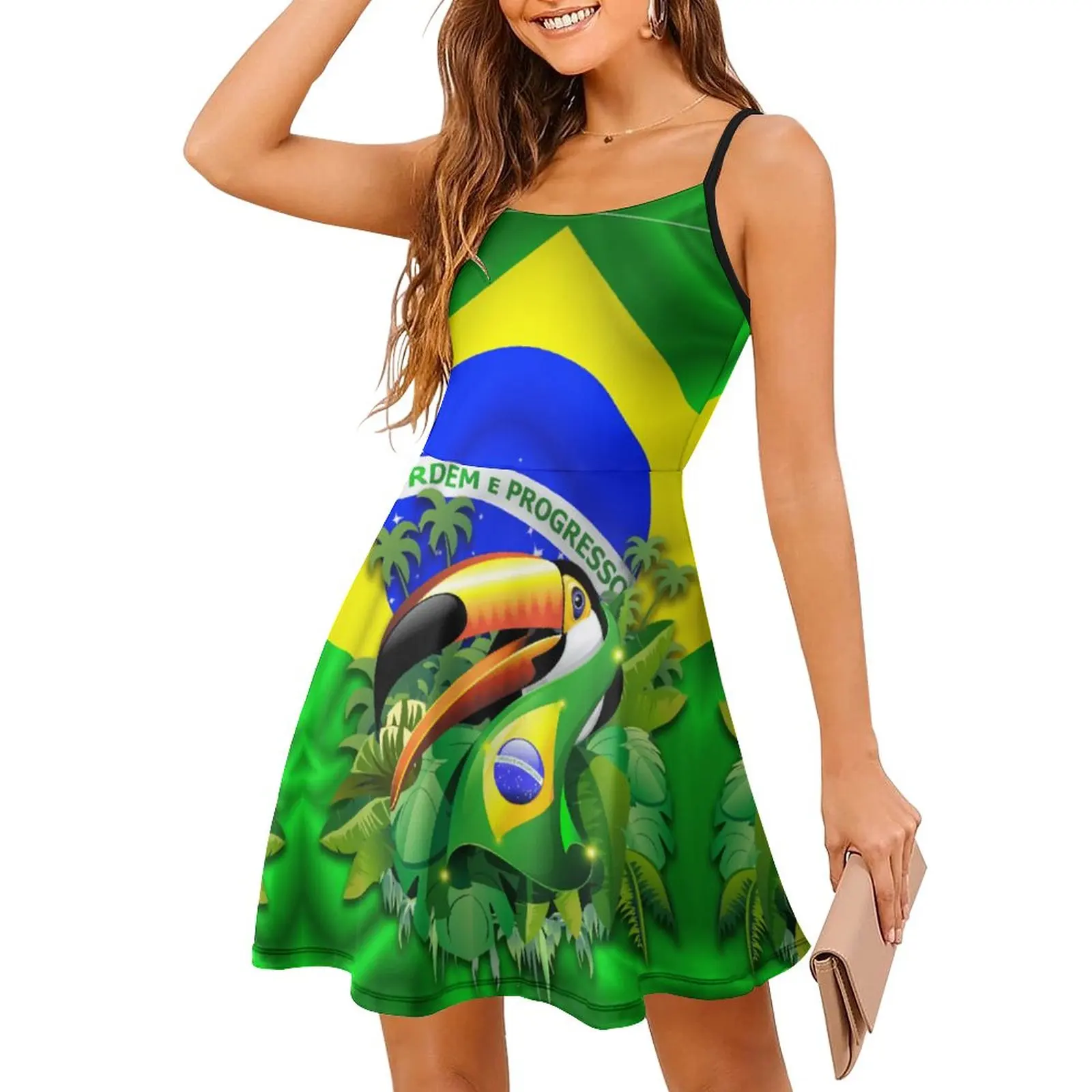 Exotic Woman's Clothing Suspender Dress Toco Toucan on Brazil Flag Women's Sling Dress Graphic Cool Cocktails Casual
Exotic Woman's Clothing Suspender Dress Toco Toucan on Brazil Flag Women's Sling Dress Graphic Cool Cocktails Casual