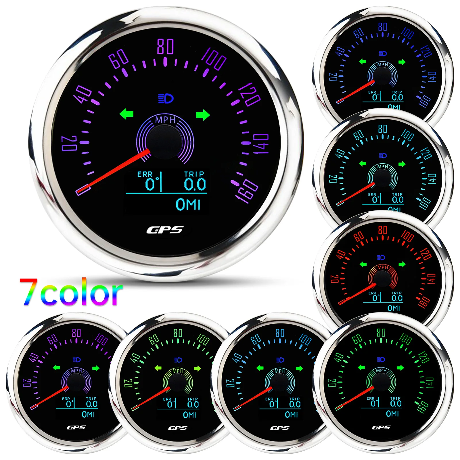 

7 Color Backlight GPS Speedometer Odometer 85mm Speed Gauge 160MPH 200km/h With GPS Antenna For Marine Boat Car ATV Truck 9-32V