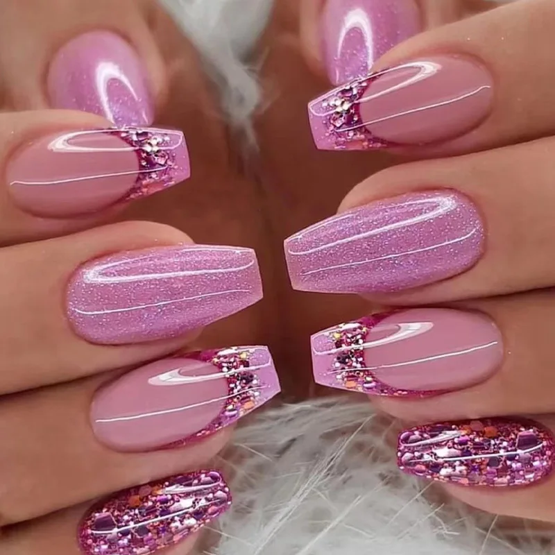24Pcs Press on Nails Purple Glitter French False Nails with Sequin Designs Wearable Ballet Fake Nails Long Full Cover Nail Tips
24Pcs Press on Nails Purple Glitter French False Nails with Sequin Designs Wearable Ballet Fake Nails Long Full Cover Nail Tips