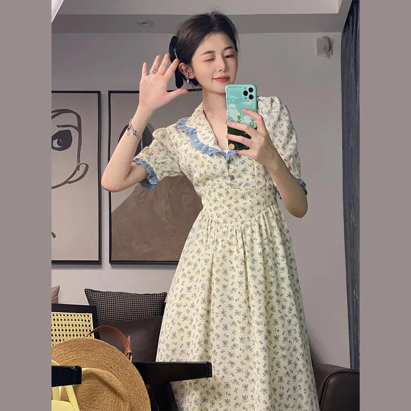 Sweet Floral Printed Women Summer Long Dresses High Waist Big Swing Ruched Elegant Casual Skirts French Romantic Fairy Vestidos 
Sweet Floral Printed Women Summer Long Dresses High Waist Big Swing Ruched Elegant Casual Skirts French Romantic Fairy Vestidos