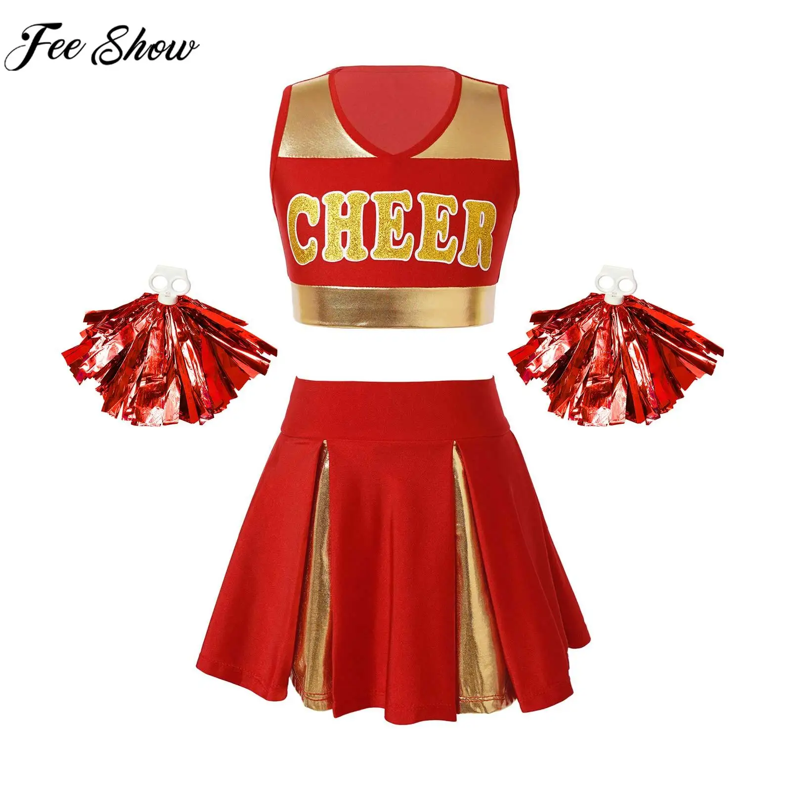 Girls Cheerleading Dance Clothing Schoolgirl Cheer Costume Crop Top with Skirt and Flower Ball for Sports Meeting Cosplay Party
Girls Cheerleading Dance Clothing Schoolgirl Cheer Costume Crop Top with Skirt and Flower Ball for Sports Meeting Cosplay Party