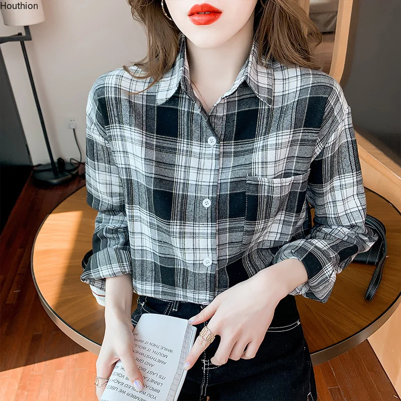 Plaid New Women's Blouses Polo Shirt Cotton Casual Fashion Loose Spring Lady Clothing Long Sleeve Top Houthion
Plaid New Women's Blouses Polo Shirt Cotton Casual Fashion Loose Spring Lady Clothing Long Sleeve Top Houthion