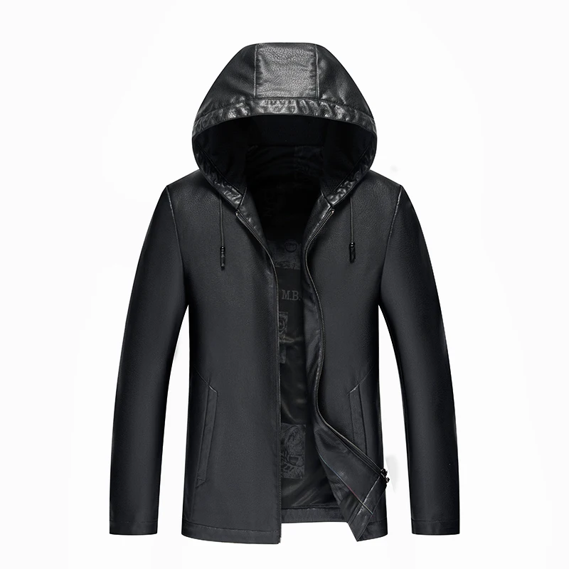 

Мужская кожаная мотоциклетная куртка с капюшоном, Высококачественная модная красивая трендовая осенне-зимняя куртка из искусственной кожи