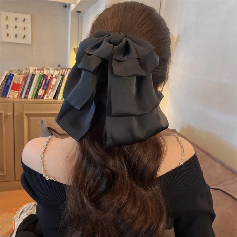 

Women Oversized Bow Ribbon Hair Clip Barrette Solid Satin Ponytail Clips Crabs Ladies Elegant Hairpins Girls Headwear Accessorie