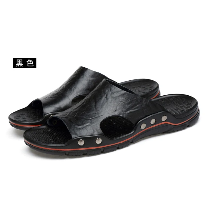 

Summer Men Slippers Genuine Leather Breathable Clogs Sandals Beach Classics Leather Slides Outdoor Flip Flops Plus Size Men Shoe