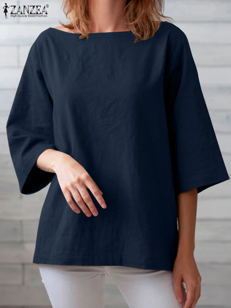 ZANZEA Elegant OL Blouse Women Round Neck 3/4 Sleeve Loose Shirt Female Casual Fashion Tops Solid Holiday Oversized Chemise
ZANZEA Elegant OL Blouse Women Round Neck 3/4 Sleeve Loose Shirt Female Casual Fashion Tops Solid Holiday Oversized Chemise
