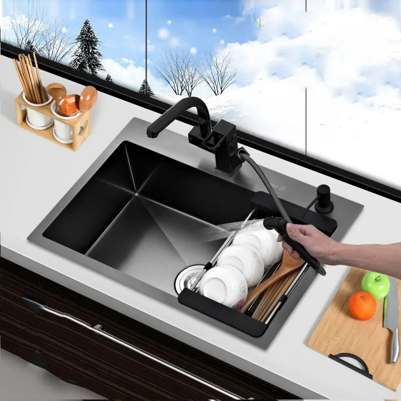 Black kitchen sink above counter or udermount vegetable washing basin sink kitchen black stainless steel seamless welding pia
Black kitchen sink above counter or udermount vegetable washing basin sink kitchen black stainless steel seamless welding pia