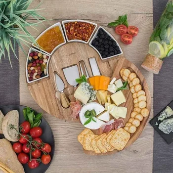 Rotatable Cheese Cheese Cutlery Tray Pastoral Style Pastry Plate Acacia Mangium Fruit Cheese Knife Cutting Board Set