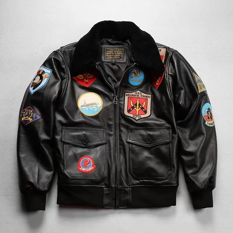 Мужская кожаная куртка-Авиатор Top Gun, утепленная куртка из натуральной воловьей кожи с меховым воротником в стиле милитари, зимнее авиационн...
Мужская кожаная куртка-Авиатор Top Gun, утепленная куртка из натуральной воловьей кожи с меховым воротником в стиле милитари, зимнее авиационн...