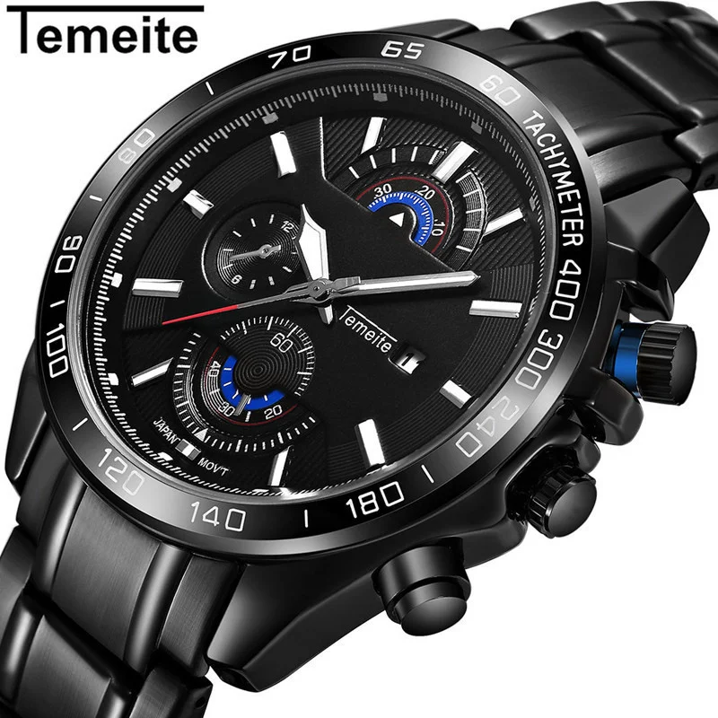 Swiss luxyry brand fake three eye 30m waterproof steel band men's quartz watch 
Swiss luxyry brand fake three eye 30m waterproof steel band men's quartz watch
