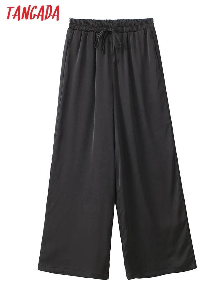 Tangada women black satin long pants trousers vintage style strethy waist lady pants pantalon JE17
Tangada women black satin long pants trousers vintage style strethy waist lady pants pantalon JE17