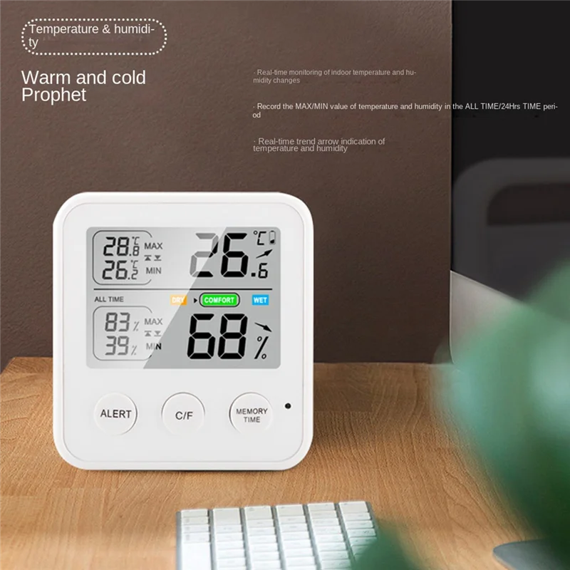 

Электронный цифровой измеритель температуры и влажности, комнатный и уличный термометр, гигрометр, метеостанция с часами, черный