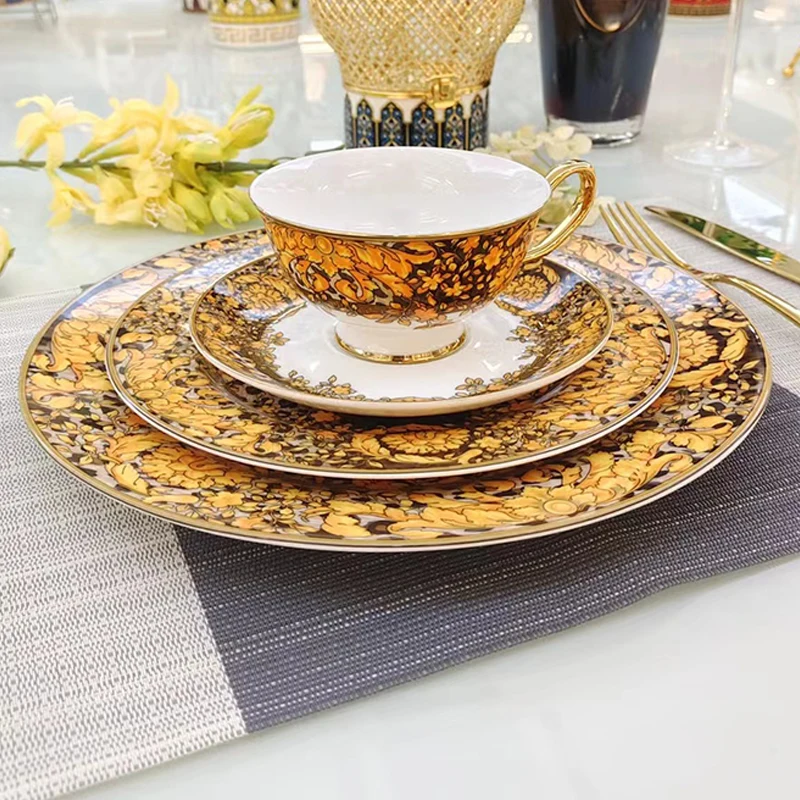 Western Dinner Plate Steak Flat Tray 10inch And 8inch Bone China Dinnerware Set Coffee Cup Set Golden Edge Luxurious Tableware
Western Dinner Plate Steak Flat Tray 10inch And 8inch Bone China Dinnerware Set Coffee Cup Set Golden Edge Luxurious Tableware