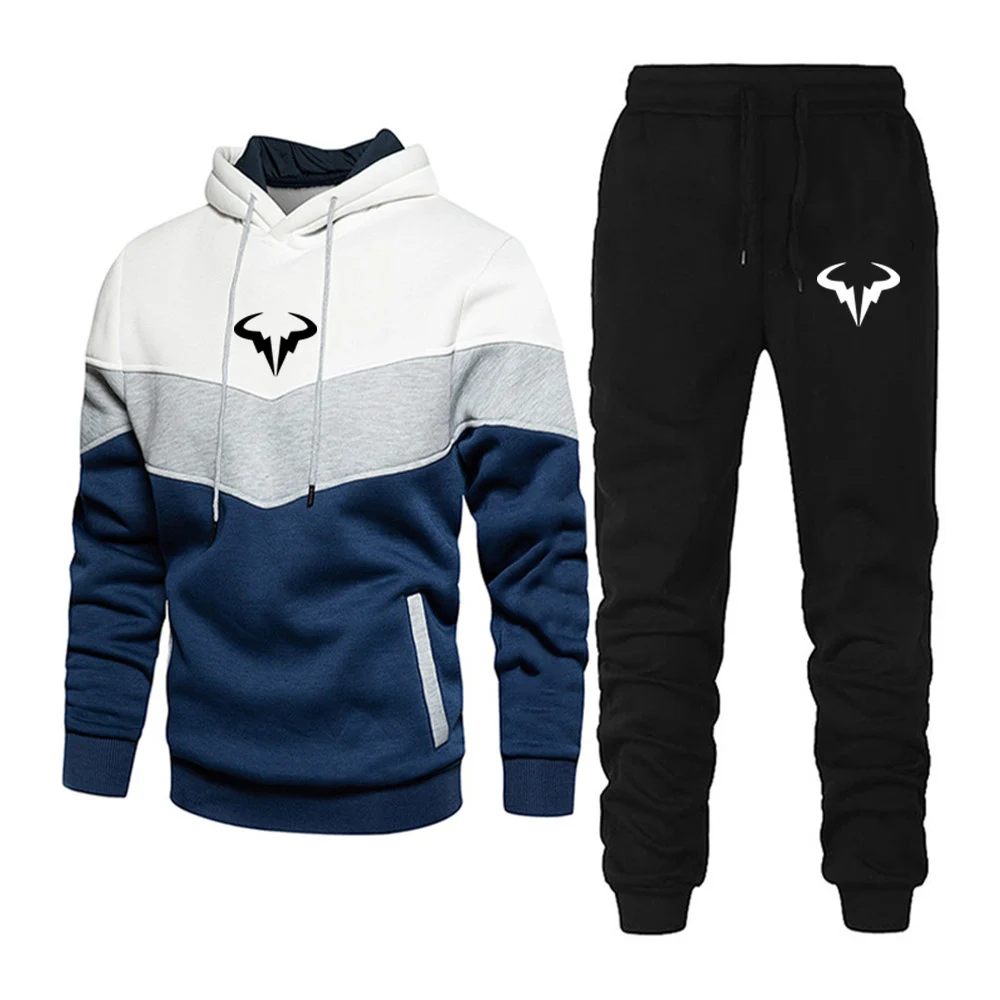 

Rafael Nadal 2023 Men Tennis Player New High Quality Fashion Sportswear Splicing Hoodie Top + Sweatpant Hooded Casual 2 PCS Suit