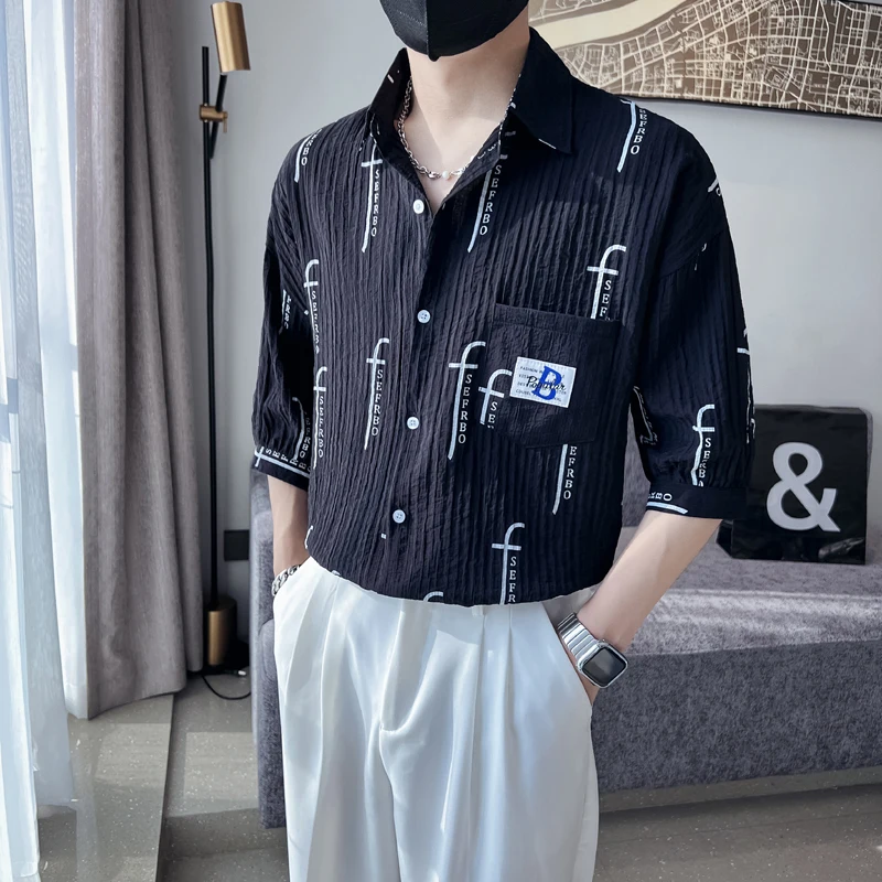 2022 Summer Striped Letter Print Shirts for Men Loose Short Sleeve Casual Shirt Korean Fashion Streetwear Social Oversized Shirt
2022 Summer Striped Letter Print Shirts for Men Loose Short Sleeve Casual Shirt Korean Fashion Streetwear Social Oversized Shirt
