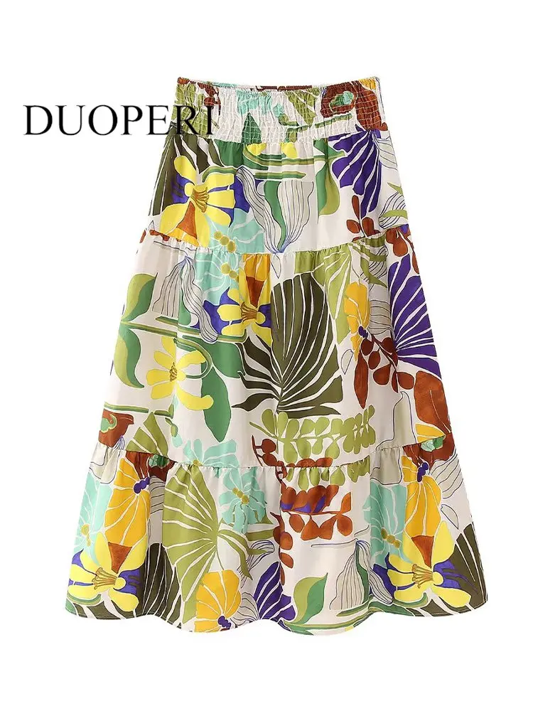 

Юбка DUOPERI Женская средней длины, модная винтажная шикарная миди-юбка с принтом в стиле пэчворк, с завышенной эластичной талией