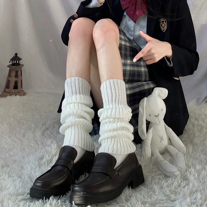 

New in JK Lolita Long Socks Women's Autumn Winter Legs Warmers Knitted Foot Cover White Y2K Punk Gothic Crochet Socks Boot Cuffs