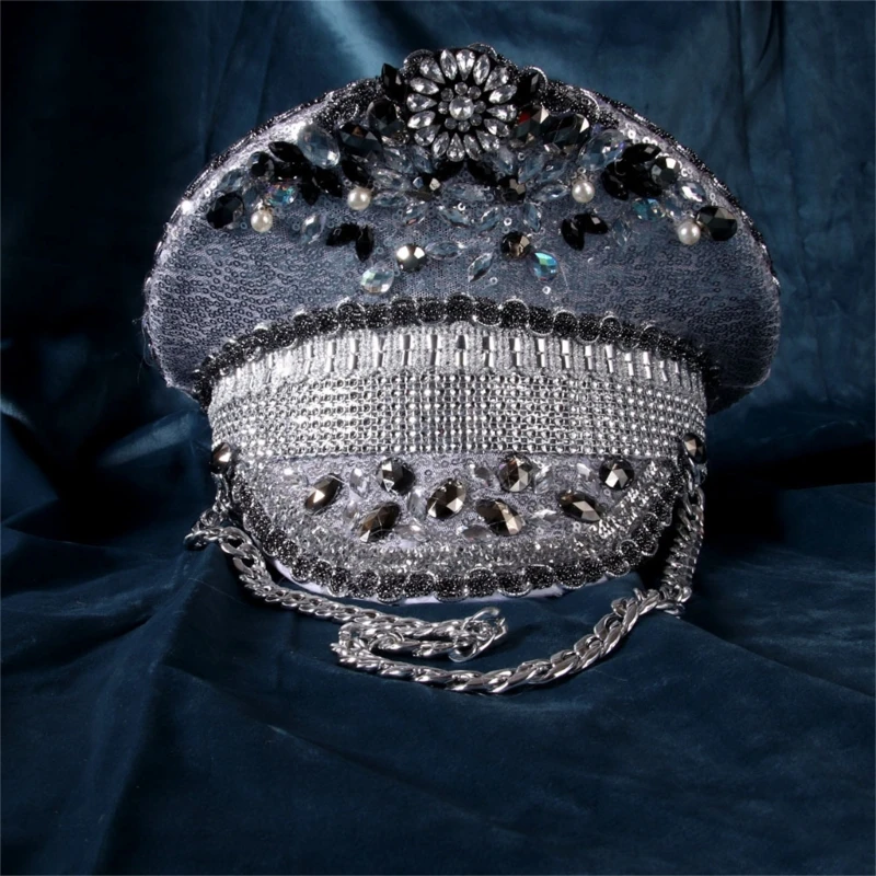 

Сверкающая шляпа капитана, инкрустированная шляпа с тяжелыми кристаллами и блестками для девичника, шляпа капитана, шляпа для