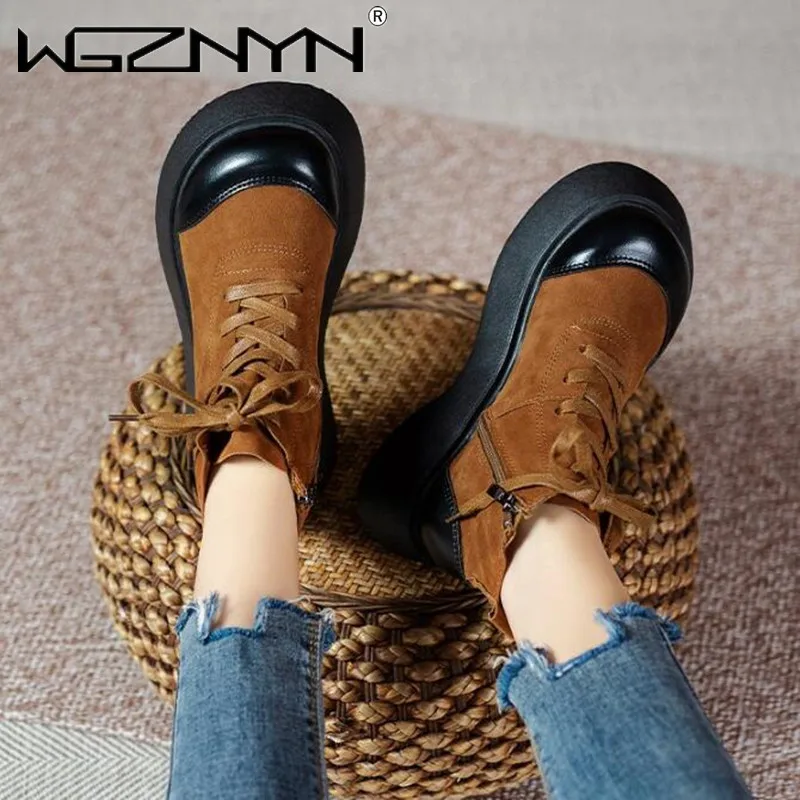 Design Round Toe Ankle Boots Genuine PU Leather Flat Boots Leisure Ladies Lace Up Footwear Autumn Platform Roman Shoes for Women
Design Round Toe Ankle Boots Genuine PU Leather Flat Boots Leisure Ladies Lace Up Footwear Autumn Platform Roman Shoes for Women