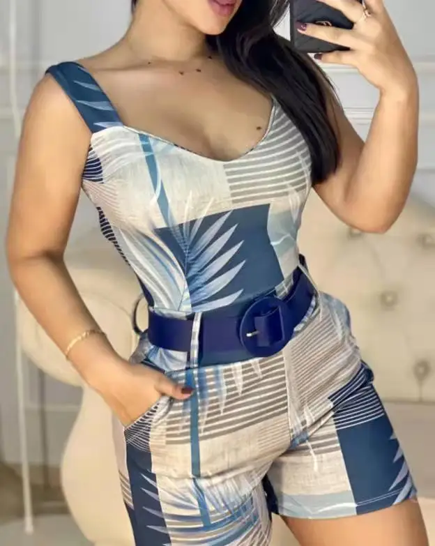 2022 Summer New Women's Two Piece, Printed Sleeveless Jumpsuit Shorts Set with Belt
2022 Summer New Women's Two Piece, Printed Sleeveless Jumpsuit Shorts Set with Belt