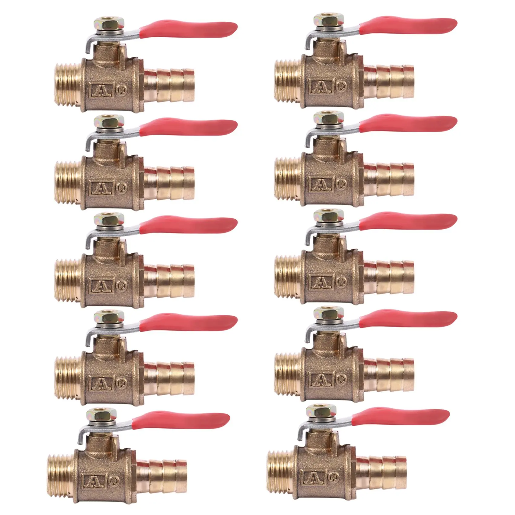 10Pcs 10mm x 1/4 Inch PT Male Thread Full Port Lever Handle Hose Barb Brass Ball Valve
10Pcs 10mm x 1/4 Inch PT Male Thread Full Port Lever Handle Hose Barb Brass Ball Valve