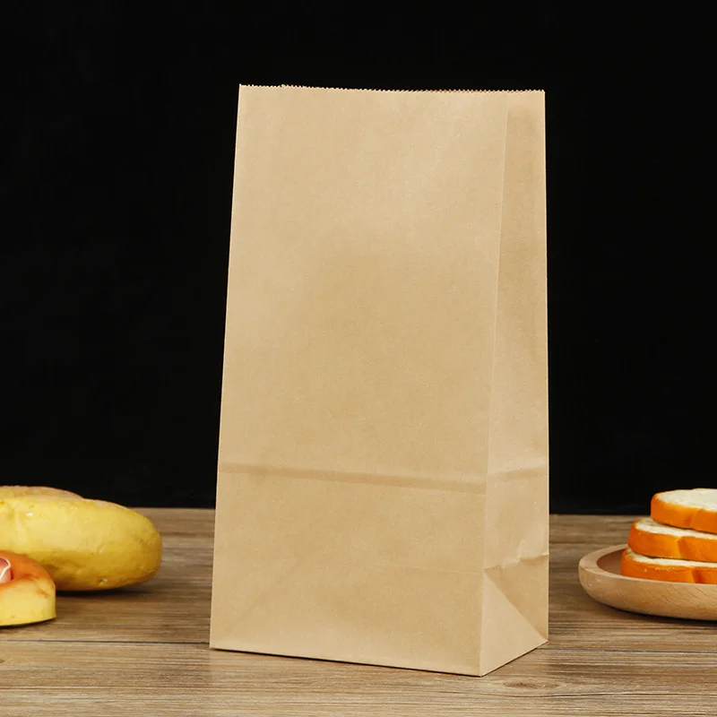 

Square Bottom Kraft Packaging Paper Bag Baked Takeaway Food Packaging Bag Thickened Oil Resistant Film Paper Bag Style Optional