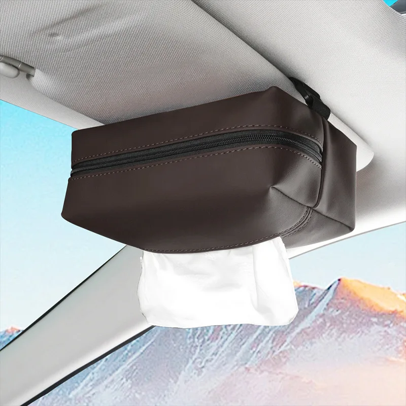 

Car Tissue Box Napa Leather Center Console Armrest Napkin Sun Visor Backseat Case drawer paper hanging with Fix Strap Holder