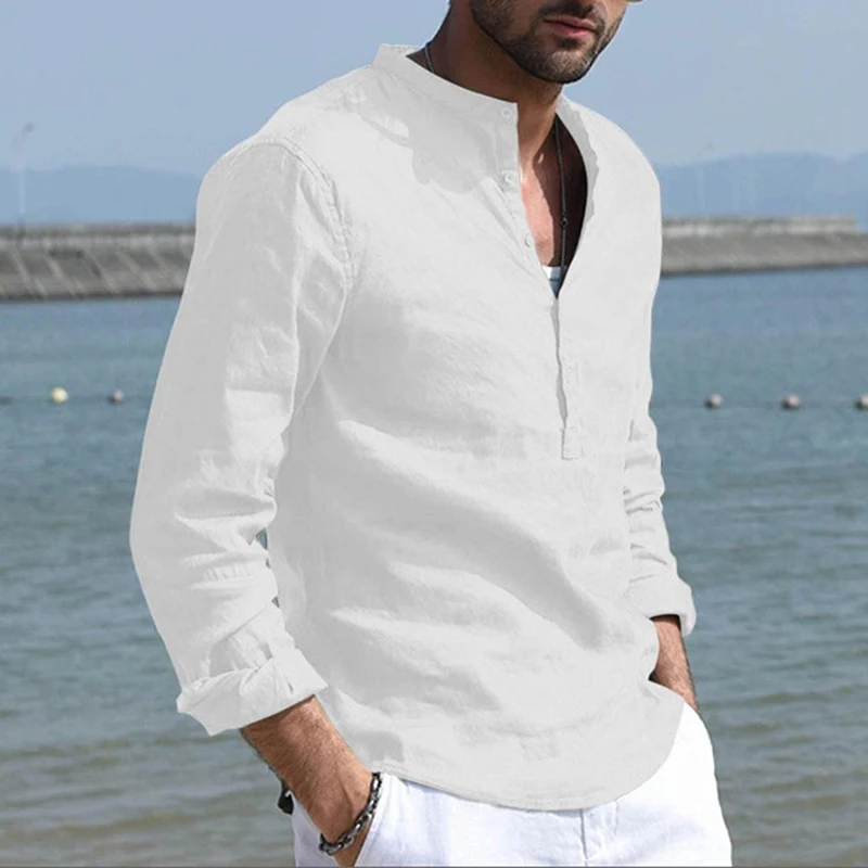 2023 New Men's Casual Blouse Linen Stand Collar Loose Shirt Autumn Handsome Male Shirt Fashion Solid Color Top Tee 
2023 New Men's Casual Blouse Linen Stand Collar Loose Shirt Autumn Handsome Male Shirt Fashion Solid Color Top Tee