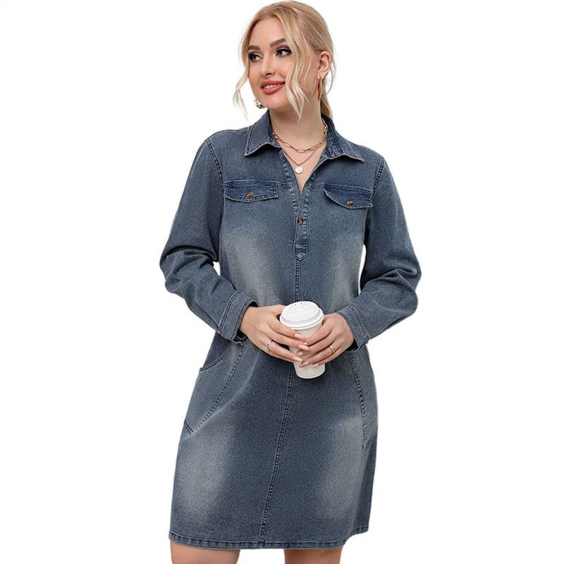 Spring Plus Size Long Sleeve Womens Denim Midi Dress Pocket Button Casual Loose Straight Simple Dresses For Woman Plus Size Robe
Spring Plus Size Long Sleeve Womens Denim Midi Dress Pocket Button Casual Loose Straight Simple Dresses For Woman Plus Size Robe