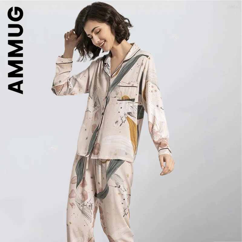 Ammug Comfort Viscose Starry Sky And Floral Printed Women Pajamas Set Full Sleeve Homewear Ladies Tender Casual Wear For Spring 
Ammug Comfort Viscose Starry Sky And Floral Printed Women Pajamas Set Full Sleeve Homewear Ladies Tender Casual Wear For Spring