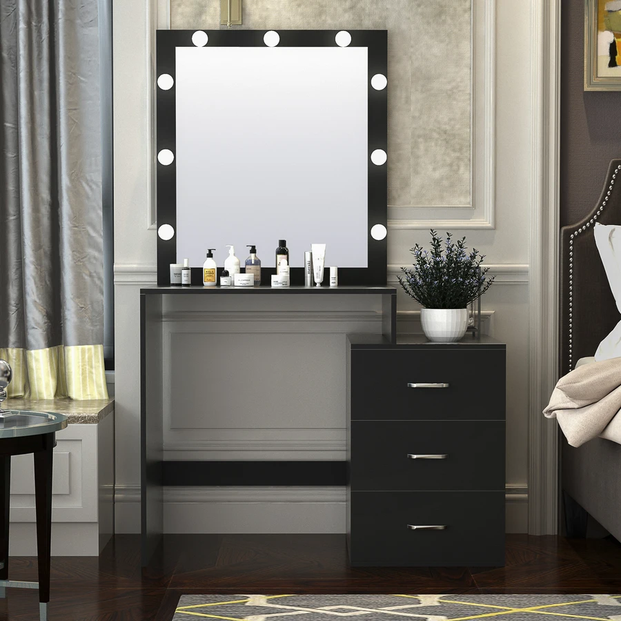 Dressing Table Vanity Table Set with Light Mirror, Makeup Dresser with 3 Drawers Bedroom Furniture with Stool, Modern Appearance
Dressing Table Vanity Table Set with Light Mirror, Makeup Dresser with 3 Drawers Bedroom Furniture with Stool, Modern Appearance