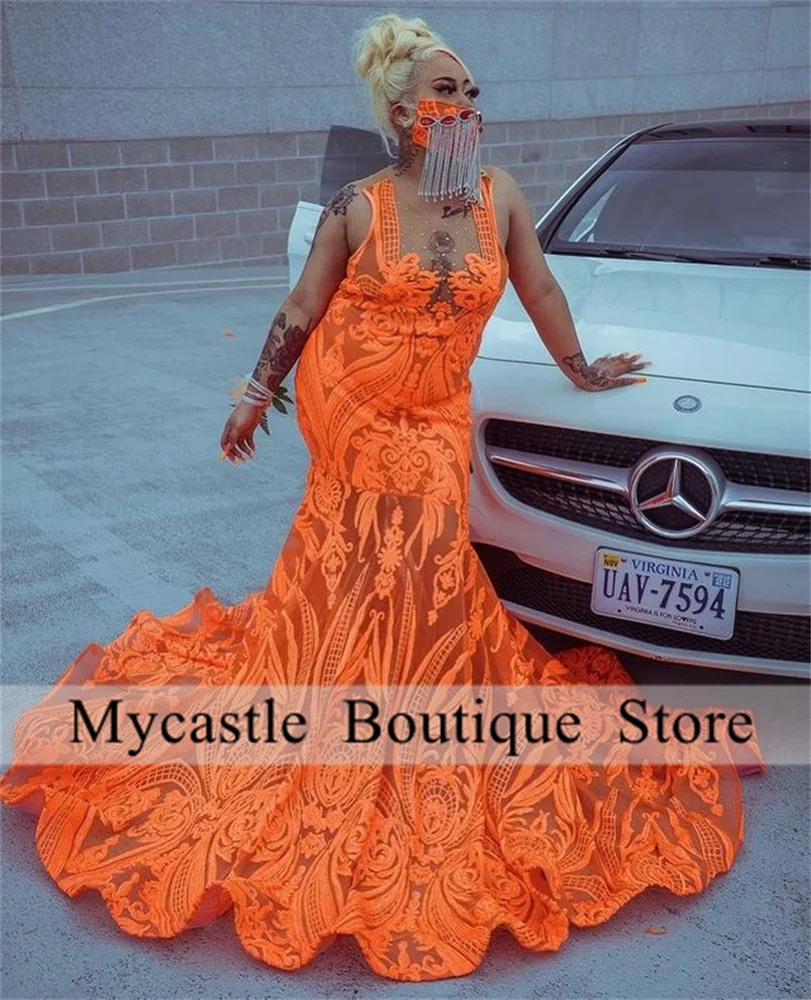 Orange Sequin Long Mermaid Prom Dresses 2023 For Black Girl Sheer Neck African Women Formal Party Gowns Plus Size
Orange Sequin Long Mermaid Prom Dresses 2023 For Black Girl Sheer Neck African Women Formal Party Gowns Plus Size