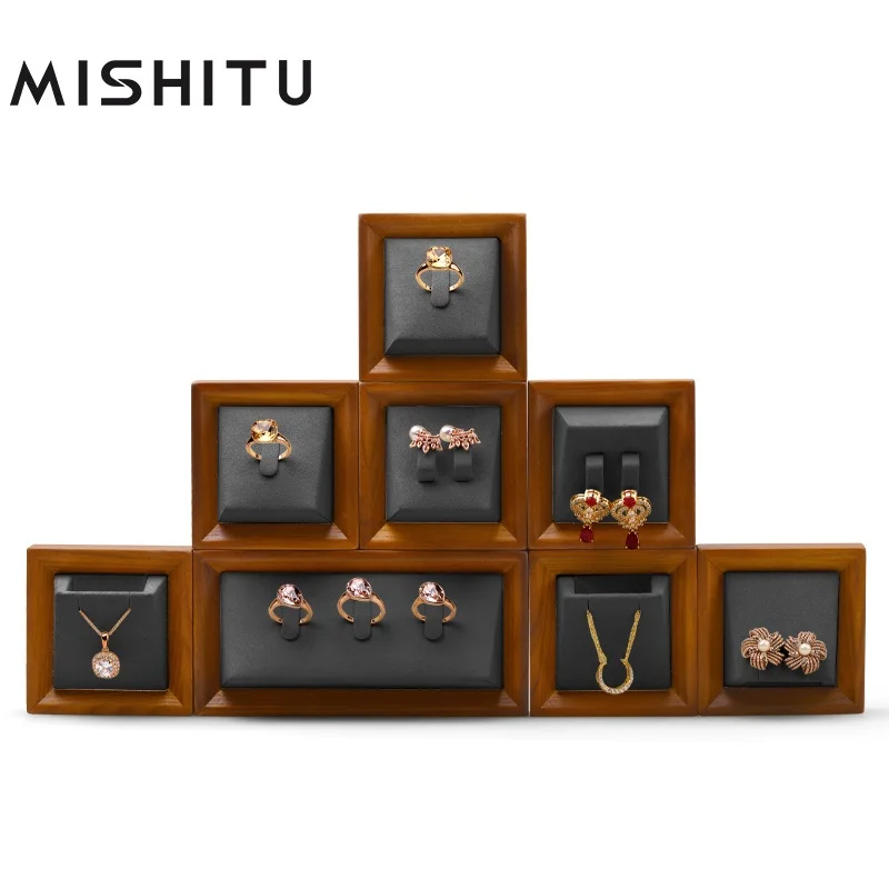 

MISHITU Soild Wood+Microfiber Jewelry Display Set Tray for Ring Necklace Jewelry Organizer Rack Premium Decoration