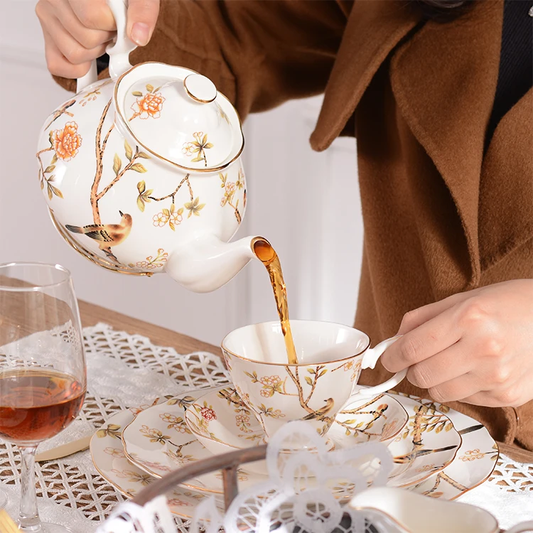 

Английский чайный сервиз для послеобеденного чая, американская чайная чашка из костяного фарфора, домашняя чайная чашка с цветами, Европейский набор кофейных чашек