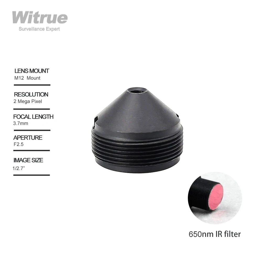 

Witrue Pinhole Lens 3.7mm 2 Megapixel 1080P 1/2.7" F2.5 M12 Mount with 650nm IR Filter for CCTV Security Cameras