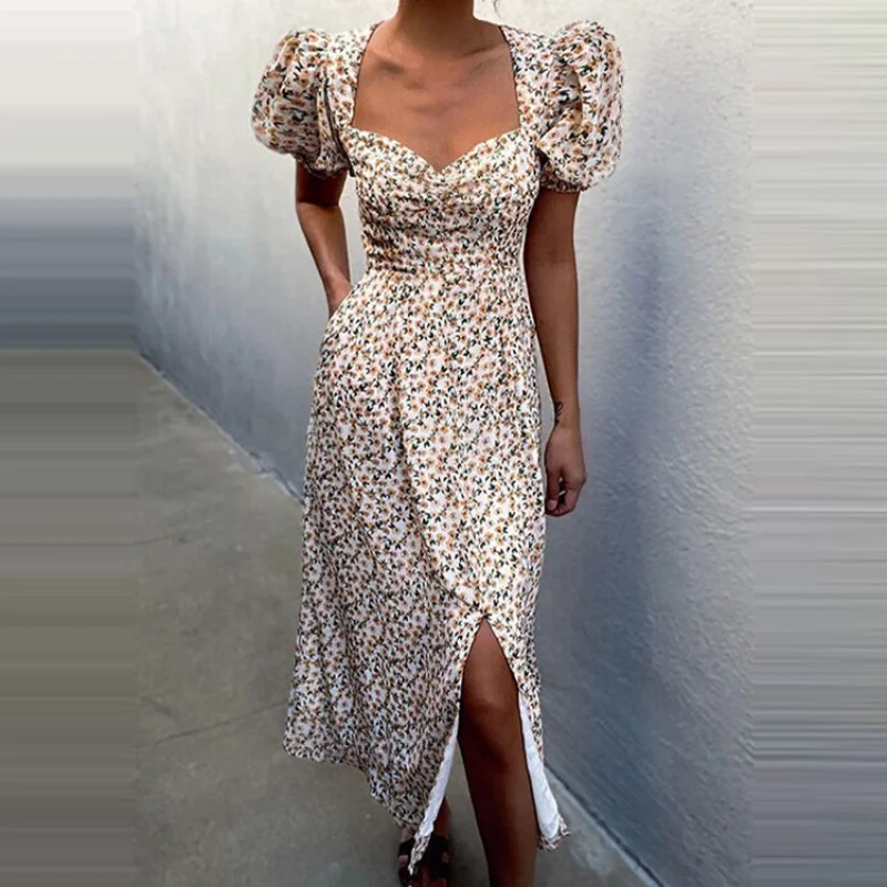 Summer New Women's Clothing European and American Style Slimming Floral Short-Sleeved Dress Sexy Low-Cut Split Midi Dress
Summer New Women's Clothing European and American Style Slimming Floral Short-Sleeved Dress Sexy Low-Cut Split Midi Dress