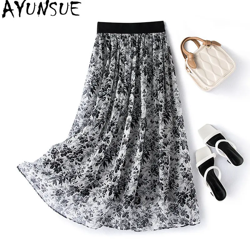 Женская длинная юбка с цветочным принтом, юбка из натурального шелка тутового шелкопряда с поясом на резинке, лето 95%
Женская длинная юбка с цветочным принтом, юбка из натурального шелка тутового шелкопряда с поясом на резинке, лето 95%