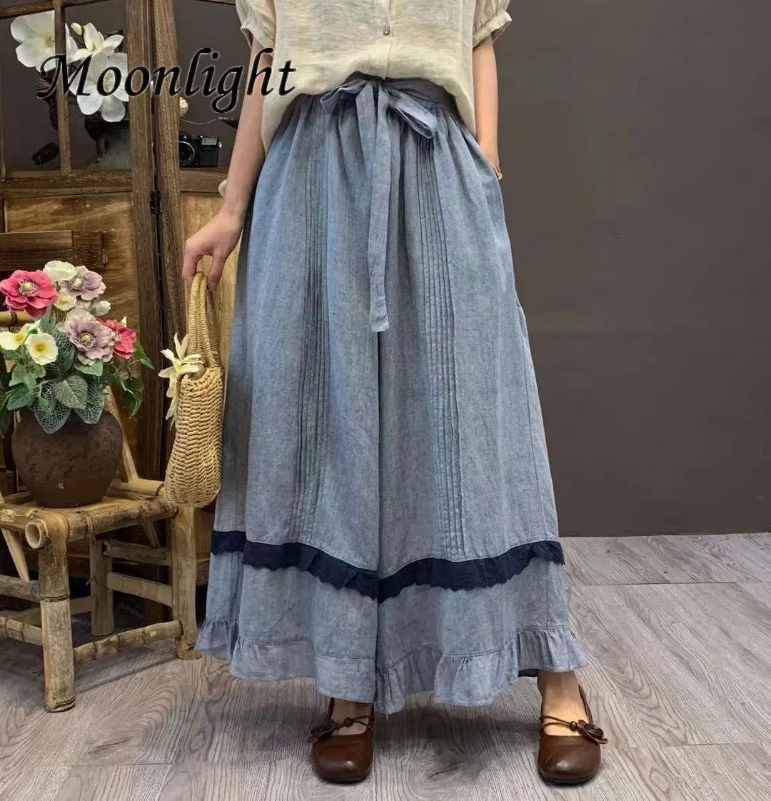 Multilayer Lace Cotton Linen Pants Women Elegant Ruffled High Waist Pantalones Mori Girl Elastic Waist Embroidery Wide-Leg Pants
Multilayer Lace Cotton Linen Pants Women Elegant Ruffled High Waist Pantalones Mori Girl Elastic Waist Embroidery Wide-Leg Pants