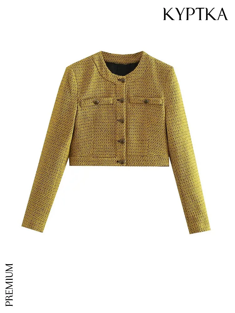 KYPTKA Women Fashion Tweed Front Buttons Cropped Blazer Coat Vintage O Neck Long Sleeve Female Outerwear Chic Tops
KYPTKA Women Fashion Tweed Front Buttons Cropped Blazer Coat Vintage O Neck Long Sleeve Female Outerwear Chic Tops