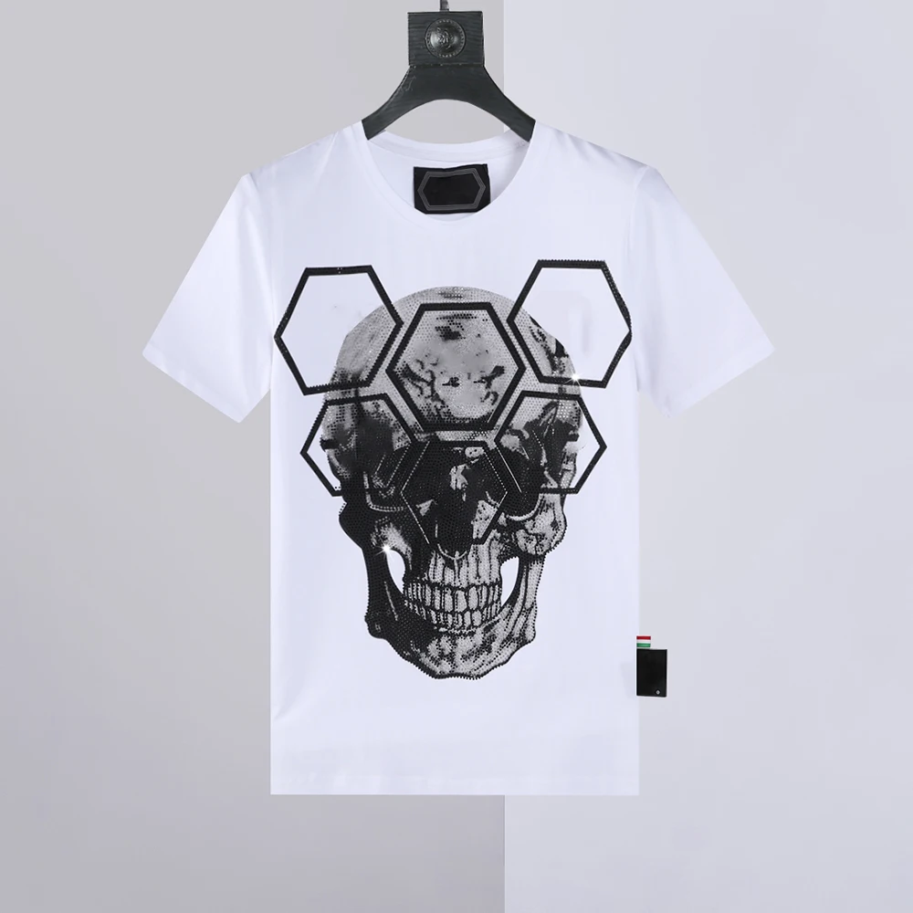 2023 summer new short sleeved men's cotton Skull Print Hot diamond top slim fitting T-shirt fashion trend round neck brand
2023 summer new short sleeved men's cotton Skull Print Hot diamond top slim fitting T-shirt fashion trend round neck brand