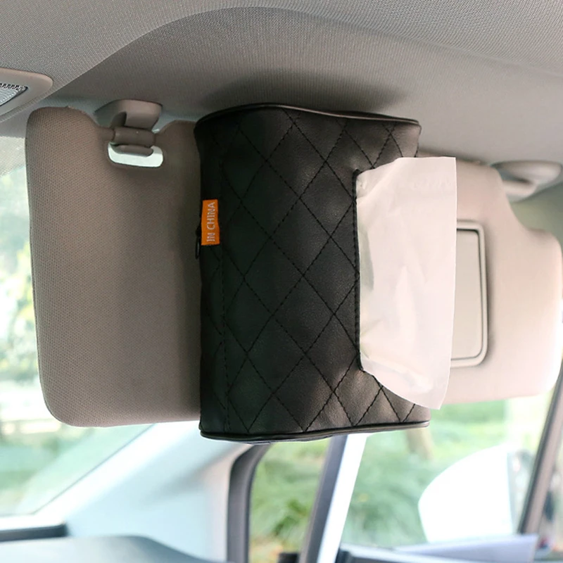 

Grid Leather Car Tissue Box Auto Sun Visor PU Leather Tissue Case Car Hanging Towel Paper Organzier Napkin Papers Holder For Car