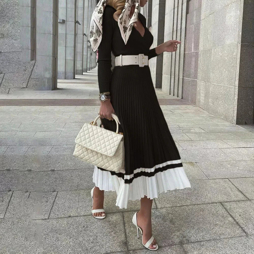 Casual Elastic Slim Pleated Women Dress Sexy V Neck Long Robe Fall Winter Women Clothing Long-sleeved Knitted Sweater Dresses
Casual Elastic Slim Pleated Women Dress Sexy V Neck Long Robe Fall Winter Women Clothing Long-sleeved Knitted Sweater Dresses