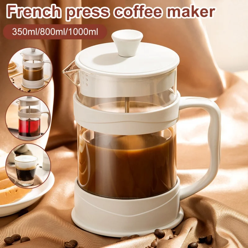

1000ml French Press Coffee Maker Thickened Glass 3-Level Stainless Steel Filter Heat Resistant Coffee Pot Barista Tools Kettle