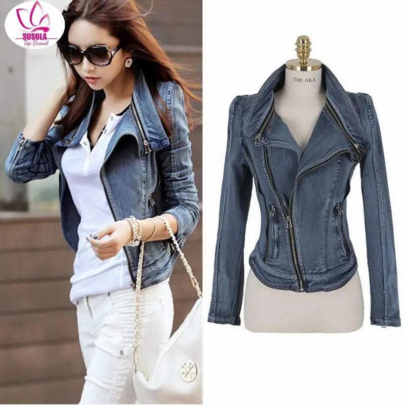 

SUSOLA Lady Spring Autumn Winter New Women's Retro Jacket Cowboy Coat Long Sleeves Denim Jacket BF Hip Hop Jean Coat Streetwear