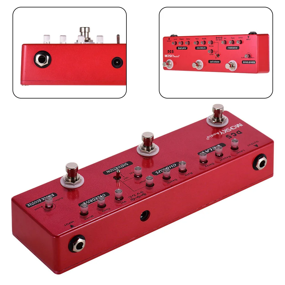 Mosky DC5 9V Rechargeable 6-in-1 Guitar Multi Effect Pedal Charge Delay Chorus Distortion Over Speed Effect Pedal For Guitar Use
Mosky DC5 9V Rechargeable 6-in-1 Guitar Multi Effect Pedal Charge Delay Chorus Distortion Over Speed Effect Pedal For Guitar Use