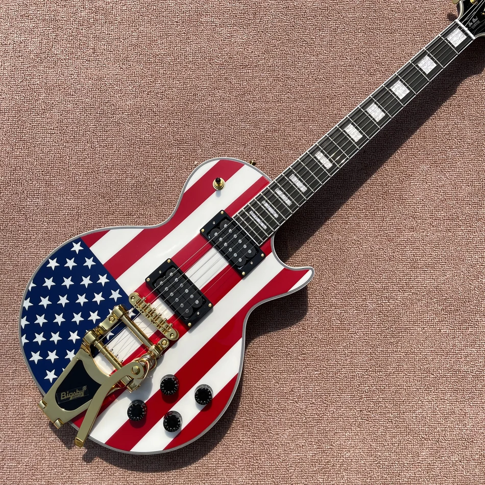 

Custom National Flag Electric Guitar, Ebony Fingerboard, Frets Binding, Tune-o-Matic Bridge, Bigsby Tremolo Rocker, Gold Hardwar