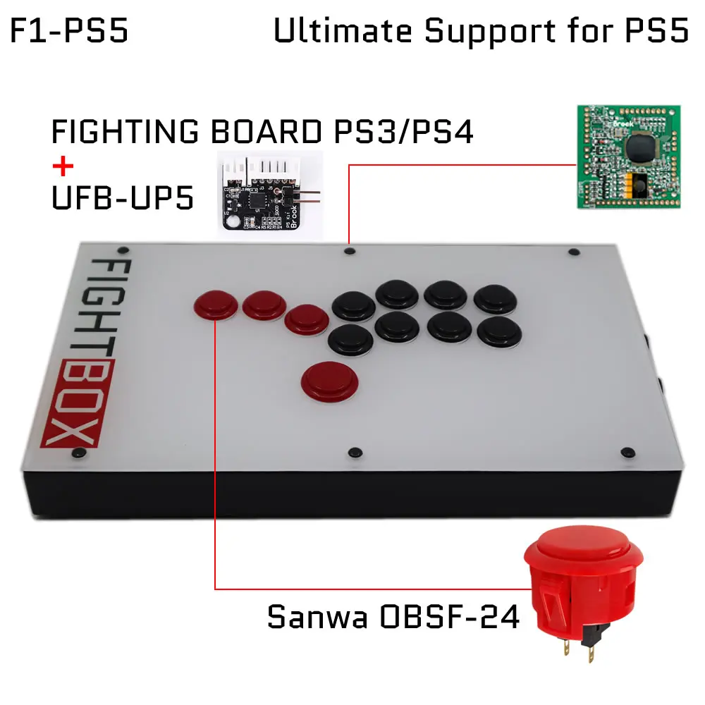 

FightBox F1-PS5 All Buttons Hitbox Style Arcade Joystick Fight Stick Game Controller For PS5/PS4/PS3/PC Sanwa OBSF-24 30 White