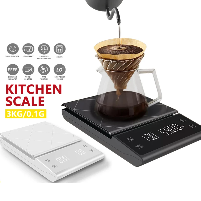 

3kg/0.1g Kitchen Scale With Smart Electronic Drip Timer High Precision LCD Electronic Scales Household Coffee Making Tools