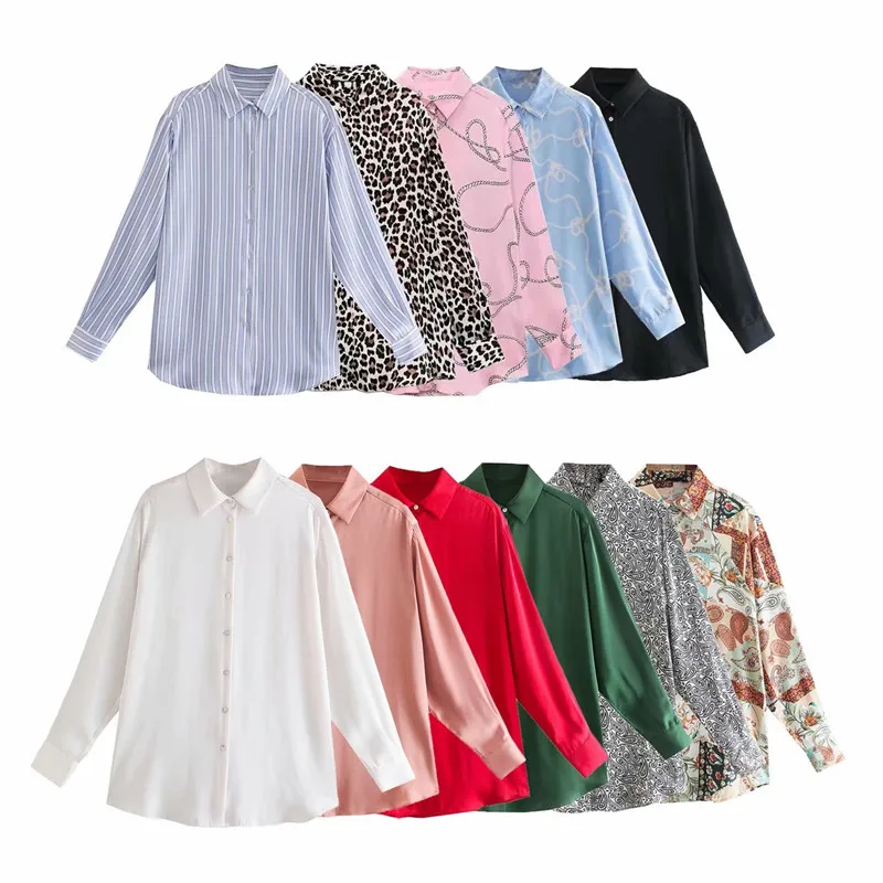 2022 Shirt Women Long Sleeve Print Red Blouse Chic Button Up Oversize Satin Tops Female Elegant Green Loose Shirts
2022 Shirt Women Long Sleeve Print Red Blouse Chic Button Up Oversize Satin Tops Female Elegant Green Loose Shirts