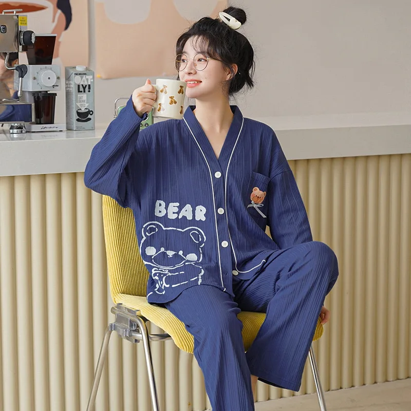 Women's Cotton Pajamas Long Sleeve V-neck Button Kimono Suit Trousers Kawaii Printed Loungewear Pijama for Women Sleepwear Pjs
Women's Cotton Pajamas Long Sleeve V-neck Button Kimono Suit Trousers Kawaii Printed Loungewear Pijama for Women Sleepwear Pjs